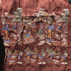 Vintage 1940's Men's Scarf Brown Rayon Fringe Beau Brummell Petit Point